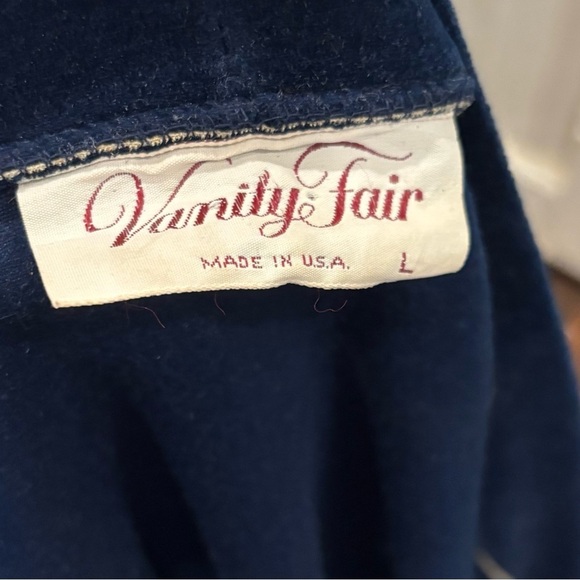 Vanity Fair Velour Robe Vintage Size Large Long Housecoat Front USA Blue - Picture 5 of 7